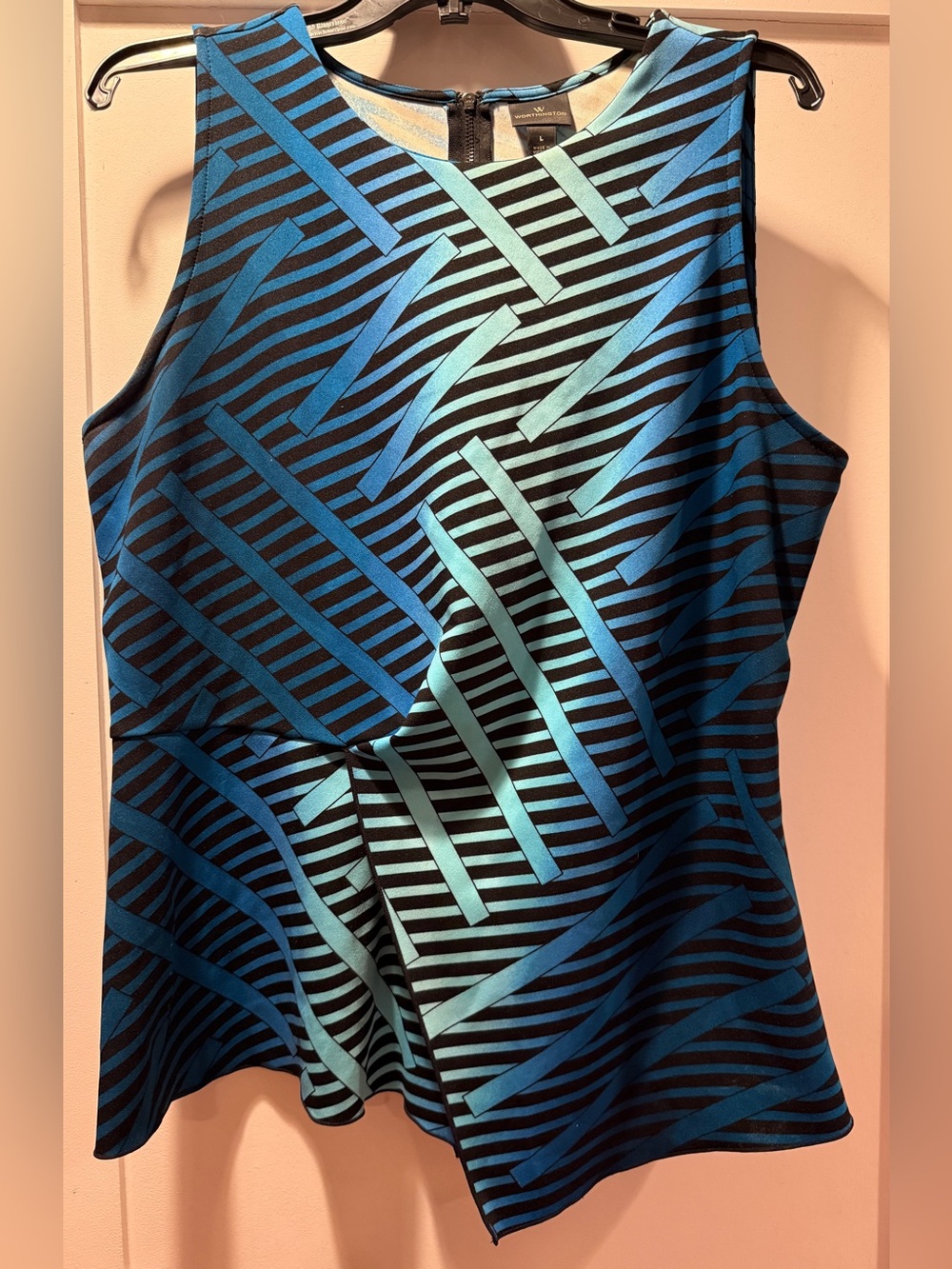 Worthington Blue and Teal Geometric Sleeveless Peplum Tank